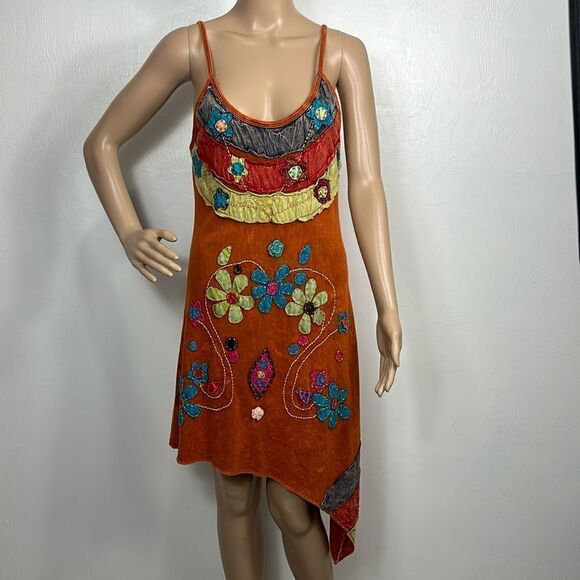 Rising International Bohemian Hippie Floral Artsy Asymmetrical Hem Dress Size S - Picture 1 of 7